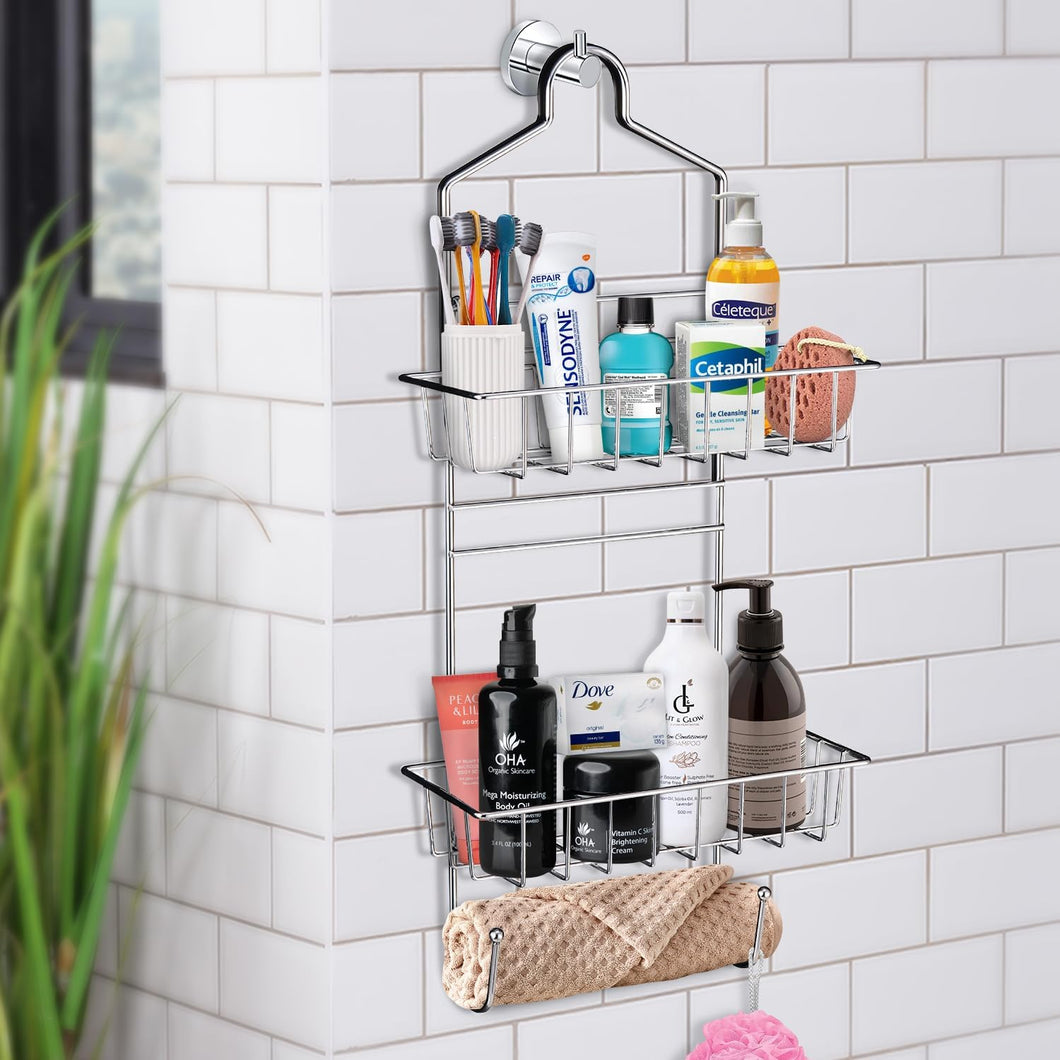 PLUMBOSS Hanging Shower Caddy Organizer Basket with Hooks - Keeping Shower Essentials Neat & Accessible
