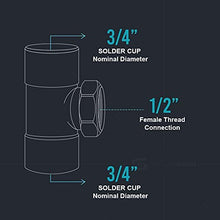 Load image into Gallery viewer, Supply Giant DDGU3412 C X C X F Lead Free Cast Brass Tee Fitting with Solder Cups and Female Threaded Branch, 3/4'' x 3/4'' x 1/2''