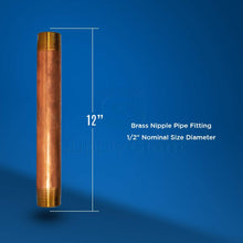 Load image into Gallery viewer, Everflow Supplies NPBR1212 12" Long Brass Nipple Pipe Fitting with 1/2" Nominal Diameter and NPT Ends