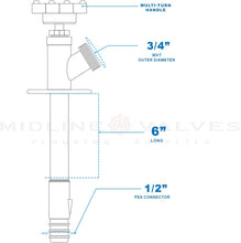 Load image into Gallery viewer, Sillcock Pipe Chrome Plated Brass Body Frost Free 4 inch Long with 1/2 inch PEX Connection and 3/4 inch Hose Bib Lead Free