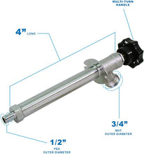 Load image into Gallery viewer, Sillcock Pipe Chrome Plated Brass Body Frost Free 4 inch Long with 1/2 inch PEX Connection and 3/4 inch Hose Bib Lead Free