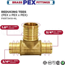Load image into Gallery viewer, Supply Giant QYSU3410-5 Barb Reducing Tee Pipe Fittings, 3/4" X 3/4" X 1", Brass (Pack of 5}