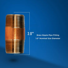 Load image into Gallery viewer, Everflow Supplies NPBR1030 3" Long Brass Nipple Pipe Fitting with 1" Nominal Diameter and NPT Ends