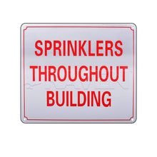 Load image into Gallery viewer, Supply Giant TJHO#5 Fire Safety Sign Sprinklers Throughout Building, Heavy Duty Aluminum, 10 in. x 12 in.

