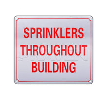 Load image into Gallery viewer, Supply Giant TJHO#5 Fire Safety Sign Sprinklers Throughout Building, Heavy Duty Aluminum, 10 in. x 12 in.
