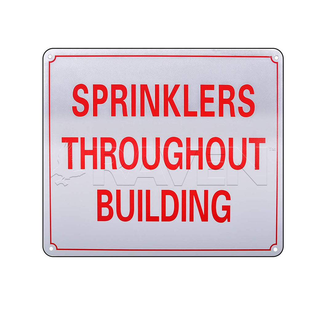 Supply Giant TJHO#5 Fire Safety Sign Sprinklers Throughout Building, Heavy Duty Aluminum, 10 in. x 12 in.