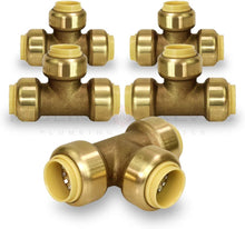 Load image into Gallery viewer, Supply Giant VQFU34-5 Tee Pipe Fittings Push to Connect Pex Copper, CPVC, 3/4 Inch, Brass Pack of 5, 5 Count