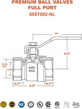 Load image into Gallery viewer, Midline Valve 827T224-NL Premium Full Port Ball Valve Brass, x 2 in. FIP, 2 in. FIP x 2 in. FIP
