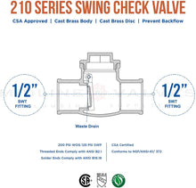 Load image into Gallery viewer, Midline Valve 432D234 Swing Check Valve, Backflow Prevention, Lead Free 1/2 in. Sweat Connections, Cast Brass