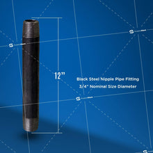 Load image into Gallery viewer, Supply Giant 3/4 Inch Black Pipe Nipple, Three Quarter Inch Malleable Steel Pipes Nipples Fitting Closed, Build DIY Vintage Furniture, 3/4" x 1" (Pack Of 10)