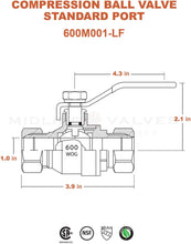 Load image into Gallery viewer, Midline Valve 822M234 Full Port Ball Valve Compression Connections Forged Brass