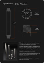 Load image into Gallery viewer, Supply Giant QDCM3472 72" Long Pre-Cut Black Steel Pipe with 3/4" Nominal Size Diameter