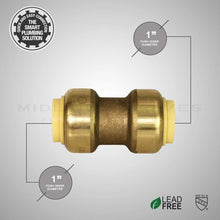 Load image into Gallery viewer, Supply Giant VQTD1-5 Straight Coupling Pipe Fittings Push to Connect Pex Copper, CPVC, 1 Inch, Brass Pack of 5