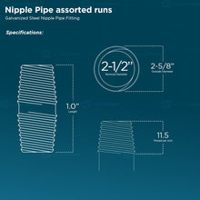 Load image into Gallery viewer, Everflow Supplies NPGL2500 Close Galvanized Steel Nipple Pipe Fitting with 2-1/2" Nominal Size Diameter