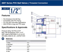 Load image into Gallery viewer, Midline Valve PVC Ball Valve Blue T-Handle for Potable Water