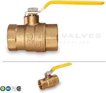 Load image into Gallery viewer, Midline Valve 827T336-NL Premium Full Port Ball Valve Brass, x 1-1/4 in. FIP, 1-1/4 in. FIP x 1-1/4 in. FIP