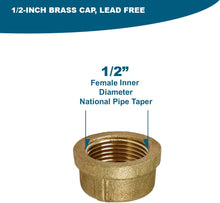 Load image into Gallery viewer, Supply Giant CSDB0012 1/2'' Lead Free Pipe Cap for 125 LB Applications with Female Threads, Brass Construction, Higher Corrosion Resistance, Economical & Easy to Install, 16