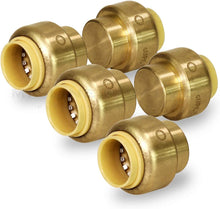 Load image into Gallery viewer, Supply Giant VQTF34-5 Plug End Cap Pipe Fitting Push to Connect Pex Copper, CPVC, 3/4 Inch, Brass Pack of 5