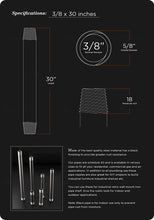 Load image into Gallery viewer, Supply Giant QDCM3830 30" Long Pre-Cut Black Steel Pipe with 3/8" Nominal Size Diameter