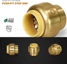 Load image into Gallery viewer, Supply Giant VQTF34-5 Plug End Cap Pipe Fitting Push to Connect Pex Copper, CPVC, 3/4 Inch, Brass Pack of 5
