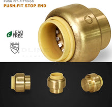 Load image into Gallery viewer, Supply Giant VQTF34-5 Plug End Cap Pipe Fitting Push to Connect Pex Copper, CPVC, 3/4 Inch, Brass Pack of 5
