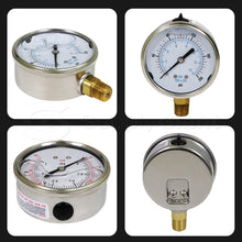 Load image into Gallery viewer, Supply Giant 2.5 inch Dial Face, Stainless Steel, Liquid Filled Pressure Gauge, for Oil, Gas, Water, and Air Pressure Testing, 1/4 in NPT Brass, Lower Mount Connection