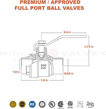 Load image into Gallery viewer, MIDLINE VALVE 822C234 Lead Free Full Port Forged Brass Ball Valve with Solder Cups, 1/2''