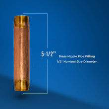 Load image into Gallery viewer, Supply Giant OQCS3477 5-1/2" Long Brass Nipple Pipe Fitting with 1/2" Nominal Diameter and NPT Ends"