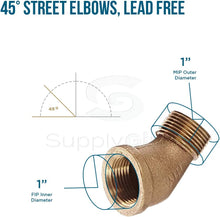 Load image into Gallery viewer, Supply Giant CSTG0100 1 Inch Street Elbow 45 Degrees Lead Free w/Male & Female National Pipe Taper Threaded Fittings Brass Construction Higher Corrosion Resistance Economical & Easy to Install, 9