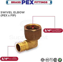 Load image into Gallery viewer, Supply Giant QGTM3434-OM 3/4'' Swivel Elbow x FIP, Lead Free DZR Brass Construction, Barb, Compatible w/PEX Pipe, Low-Cost Plumbing Connection System & Durability, 31