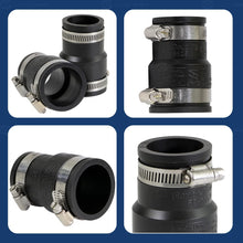 Load image into Gallery viewer, Supply Giant 6I4Jx2 Flexible PVC Reducing Coupling with Stainless Steel Clamps 1-1/2 x 1-1/4 inch Black (Pack of 2), 1-1/4