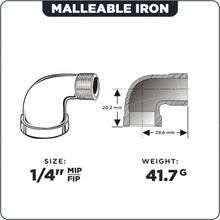 Load image into Gallery viewer, Supply Giant CNTO0014 1/4 in. 90 Degree Street Malleable Iron Fitting for High Pressures with Black Finish