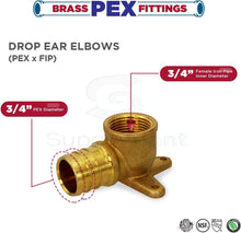 Load image into Gallery viewer, Supply Giant QYEM0034-5 PEX Barb X FIP 90 Degree Drop Ear Elbow Pipe Fitting X 3/4" Brass (Pack of 5), 3/4x3/4