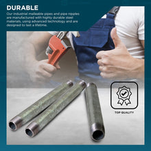 Load image into Gallery viewer, SUPPLY GIANT OQHM1012 12" Long Galvanized Steel Nipple Pipe Fitting with 1" Nominal Size Diameter, 1" x 12"