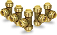 Load image into Gallery viewer, Supply Giant VQFU34-5 Tee Pipe Fittings Push to Connect Pex Copper, CPVC, 3/4 Inch, Brass Pack of 5, 5 Count