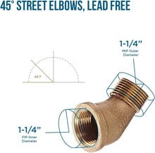 Load image into Gallery viewer, Supply Giant CSTG0114 1-1/4''-Inch Brass Street Elbow 45 Degrees Lead Free, Male & Female National Pipe Taper Threaded Fittings Brass Construction Higher Corrosion Resistance Economical & Easy to Install, 9