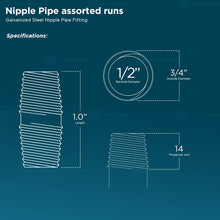 Load image into Gallery viewer, SUPPLY GIANT OQHM1200 Close Galvanized Steel Nipple Pipe Fitting with 1/2" Nominal Size Diameter, Single Unit