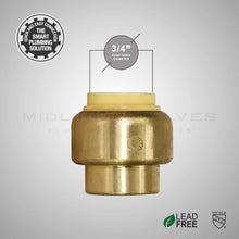 Load image into Gallery viewer, Supply Giant VQTF34-5 Plug End Cap Pipe Fitting Push to Connect Pex Copper, CPVC, 3/4 Inch, Brass Pack of 5