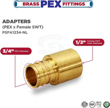 Load image into Gallery viewer, Supply Giant QTGB1234-5 Female Sweat Copper Adapter X Pex Barb Pipe Fitting, 1/2 x 3/4, Brass