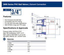 Load image into Gallery viewer, Midline Valve PVC Ball Valve Blue T-Handle for Potable Water 1/2 in
