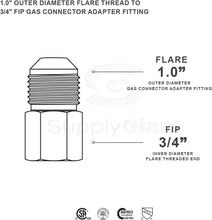Load image into Gallery viewer, Supply Giant "Flextron FTGF-01F34 1"" Outer Diameter Flare Thread to 3/4"" Fip Gas Connector Adapter Fitting", stainless steel (GUHG-03G56)