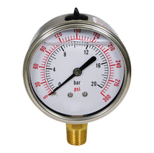 Load image into Gallery viewer, Supply Giant 2.5 inch Dial Face, Stainless Steel, Liquid Filled Pressure Gauge, for Oil, Gas, Water, and Air Pressure Testing, 1/4 in NPT Brass, Lower Mount Connection