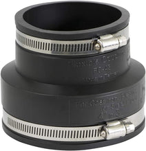 Load image into Gallery viewer, Supply Giant 6I58 Flexible Pvc Reducing Coupling with Stainless Steel Clamps, 4" x 3", Black