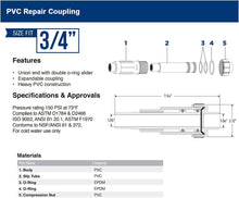 Load image into Gallery viewer, Midline Valve Heavy Duty PVC Repair Coupling Expandable Pipe Fitting