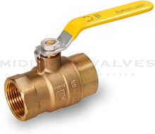 Load image into Gallery viewer, Midline Valve 827T336-NL Premium Full Port Ball Valve Brass, x 1-1/4 in. FIP, 1-1/4 in. FIP x 1-1/4 in. FIP