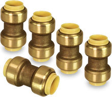 Load image into Gallery viewer, Supply Giant VQTD1-5 Straight Coupling Pipe Fittings Push to Connect Pex Copper, CPVC, 1 Inch, Brass Pack of 5
