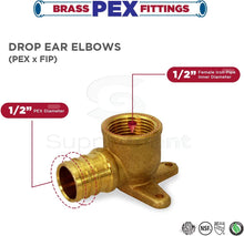 Load image into Gallery viewer, Supply Giant QYEM0012-OM 1/2'' Drop Ear Elbows PEX x FIP, Lead Free DZR Brass Construction, 37