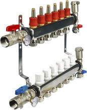 Load image into Gallery viewer, Midline Valve PEX Manifold 1/2 in. for Radiant Heating System; with Valves, Vents, Gauges, and Mounting Brackets