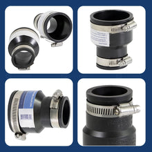 Load image into Gallery viewer, Supply Giant 6I52 Flexible PVC Reducing Coupling with Stainless Steel Clamps, 2" x 1-1/4, Black