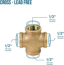 Load image into Gallery viewer, Supply Giant Suply Giant CSDS0012 1/2'' Lead Free Four Way Brass Cross Fitting with Equally Sized Female Threaded Branches for 125 LB Applications, Easy to Install, 8
